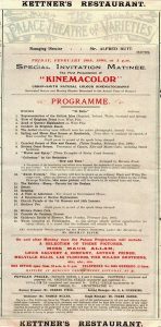 Программа первой демонстрации «Kinemacolor» 26 февраля 1909 года.