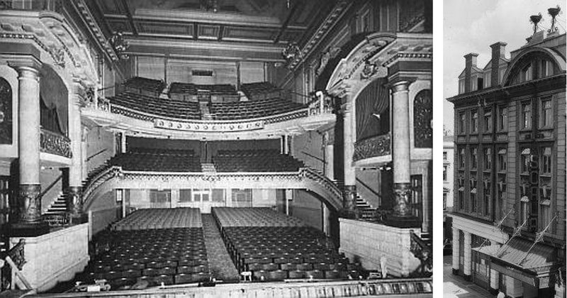 Зрительный зал и фасад Скала Театра (Scala Theatre) в Лондоне