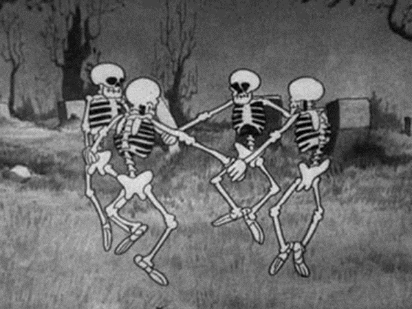Кадр из первого фильма сериала «Забавные симфонии» — «The Skeleton Dance» (Пляска скелетов) (1929)