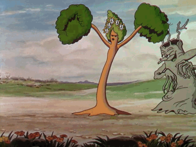 Кадр из первого полноцветного фильма сериала "Забавные симфонии" - "Flowers and Trees" (1932)